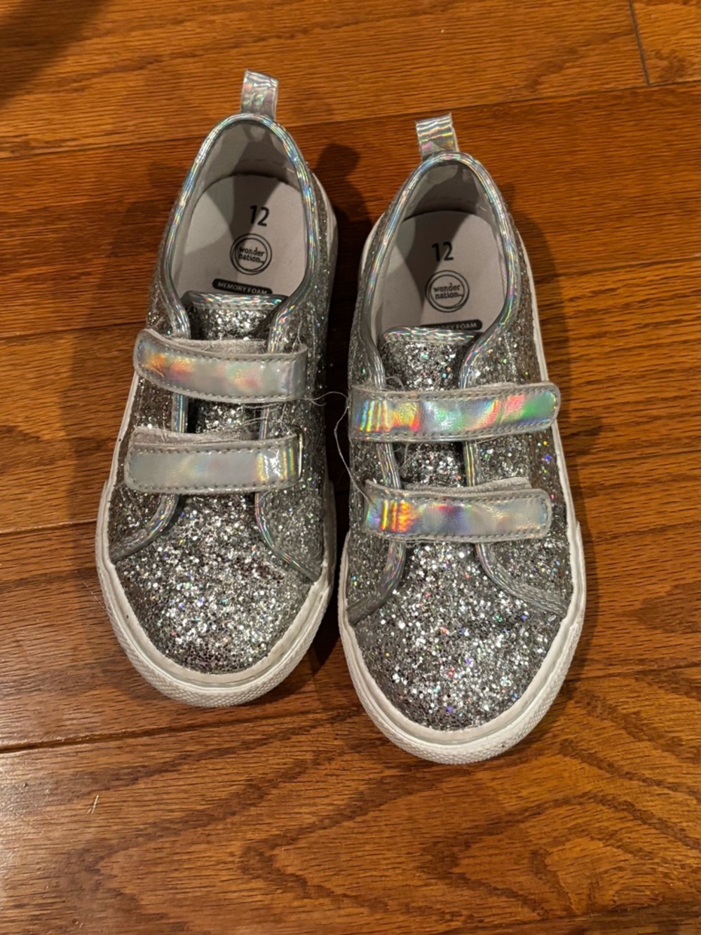 Kids Silver Glitter Velcro Sneakers